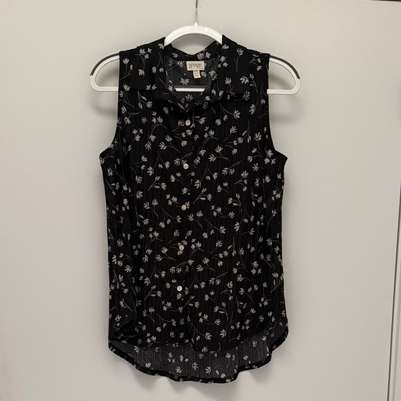 Grieve Black Cream Floral Sleeveless Blouse pleated M - Picture 1 of 4